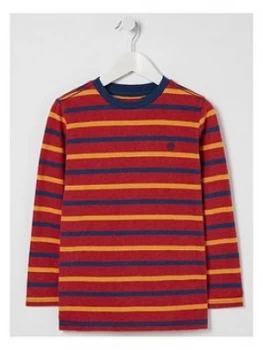 Image of FatFace Boys Long Sleeve Multi Stripe T-Shirt - Red, Size 8-9 Years