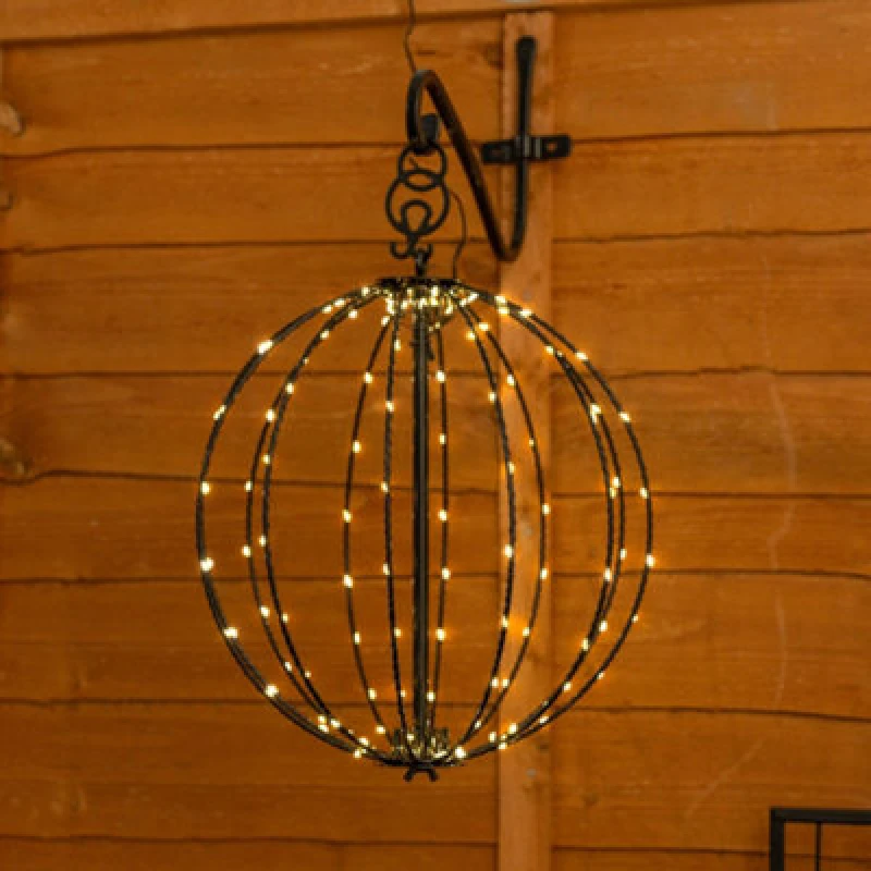 Image of ValueLights ValueLights Wire Frame Solar Garden Black Metal Ball Hanging Pendant Light Black One Size Unisex 5016529263715