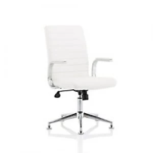 Image of Executive Chair Ezra White Leather On Chrome Glides With Fixed Padded Arms