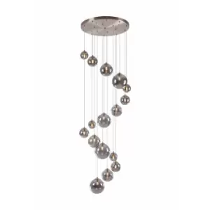 image of Marshall Ceiling Pendant, 16 Light G9, Satin Nickel, Smoke Plated Glass