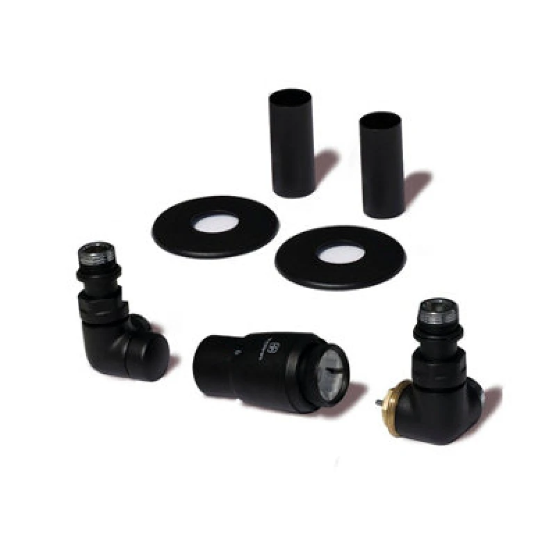 Image of Terma Vision Heban Black Right Sided Corner Radiator Valve & Lockshield (Dia)15mm X ½"