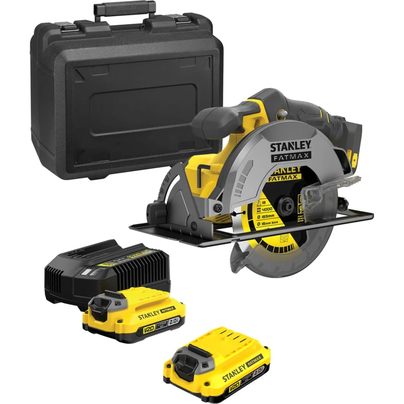 Image of Stanley Fatmax V20 SFMCS500 18v Cordless Circular Saw 165mm SFMCS500D1K Batteries: 2 x 2ah Li-ion