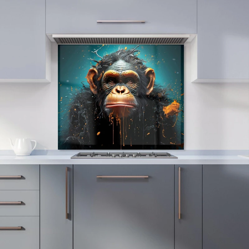 Image of Warren Reed - Designer Monkey Face Splashart Blue Kitchen Splashback Size: 700mm x 650mm Blue Unisex 700mm x 650mm