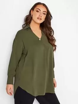 Image of Yours Button Pleat Detail Blouse - Green, Size 16, Women