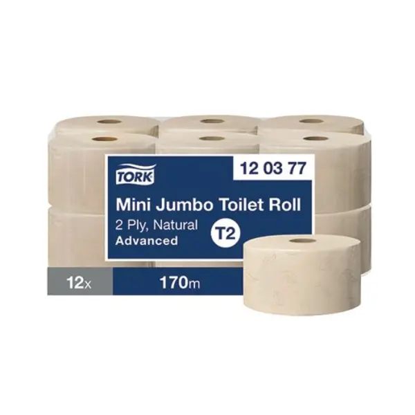 Tork Mini Jumbo 2-Ply Toilet Roll Advanced 170m Natural (Pack of 12) 120377