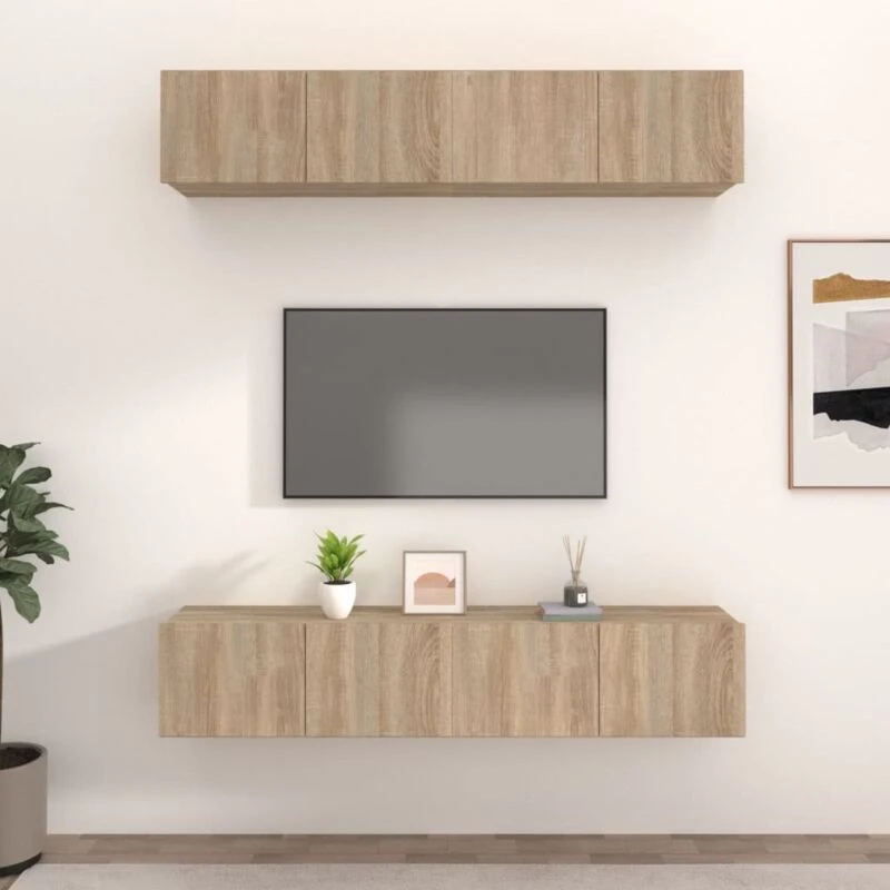 Image of Vidaxl 4X TV Cabinets Living Room Furniture Sideboard Entertainment Centre TV Console Media Unit Hifi Stereo Cabinet Sonoma Oak Engineered Wood, Brown