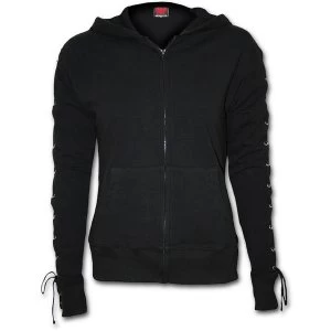 Image of Gothic Rock Laceup Full Zip Glitter Womens Medium Hoodie - Black