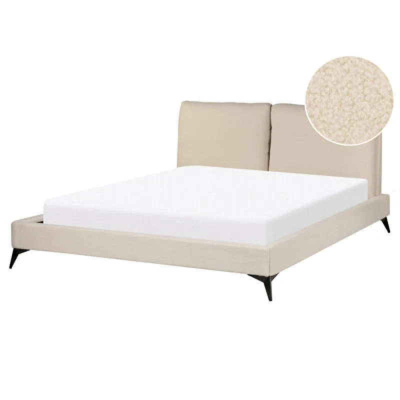 Image of Beliani Bed Boucle Melle 160 X 200 Cm (Eu King Size) Beige