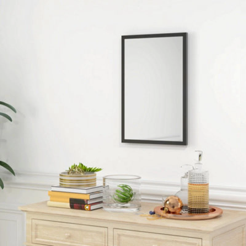Image of HOMCOM Decorative Rectangular Wall Mirror, Wall-Mounted Bathroom Mirror for Living Room, Bedroom, Hallway, Black Black
