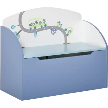 Image of Homcom - 58x28cm Fun Kids Storage Chest Box Bench Safety Hinge Bedroom Toys Blue