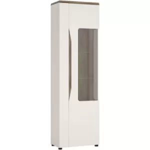 Image of Toledo 1 door display cabinet (RH) in White and Oak - Alpine White with high gloss fronts and Stirling Oak