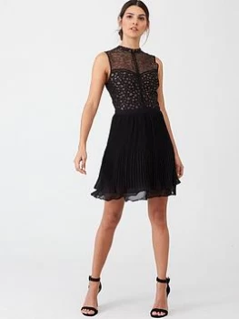 Image of Oasis Lace Star Pleat Dress - Multi/Black, Multi Black, Size 12, Women