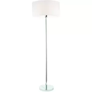 image of Floor Lamp Chrome Plate, Vintage White Fabric Shade With USB Socket