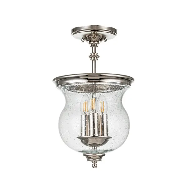 image of Feiss Feiss Pickering Lane 3 Light Glass Semi-Flush Ceiling Light - Polished Nickel