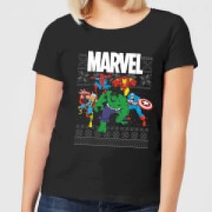 Marvel Avengers Group Womens Christmas T-Shirt - Black