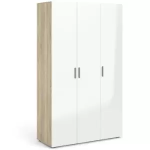 Pepe Wardrobe with 3 doors in Oak with White High Gloss - Oak and White High Gloss