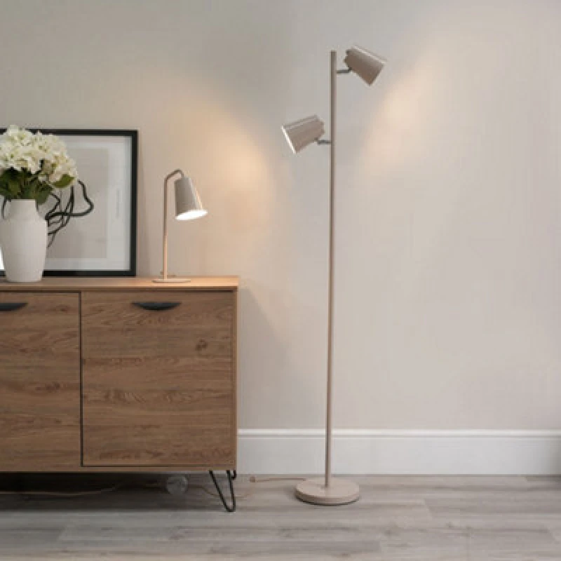Image of ValueLights Bibi 2 Way Adjustable Multi-Directional Metal Floor Lamp with LED Bulbs Nude