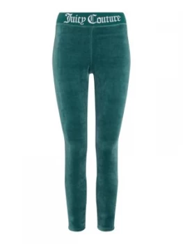 image of Juicy Black Label Jacquard Rib Stretch Velour Leggings Dark Green