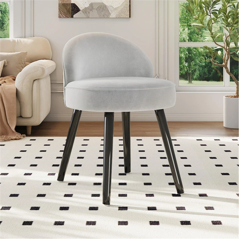 Image of Cottonfy UK Velvet Upholstered Dressing Table Stool Grey Grey L
