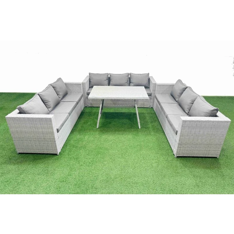 Image of Fimous 9 Seat Outdoor Patio PE Rattan Garden Furniture Light Grey Light Grey Unisex