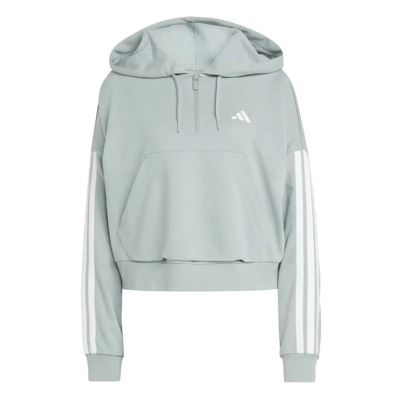 Image of Adidas Womens 1/4 zip hooded sweatshirt adidas Essentials 3-Stripes Vert Female XS