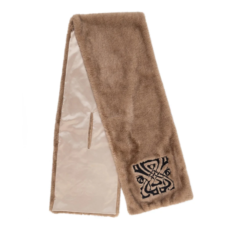 Image of Biba Biba Logo Faux Fur Scarf - Brown Brown One Size