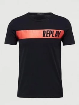 Image of Replay Foil Logo T-Shirt - Black Size M Men