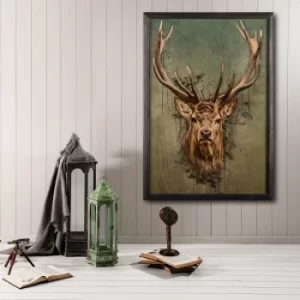 Image of Stag Face XL Multicolor Decorative Framed Wooden Painting