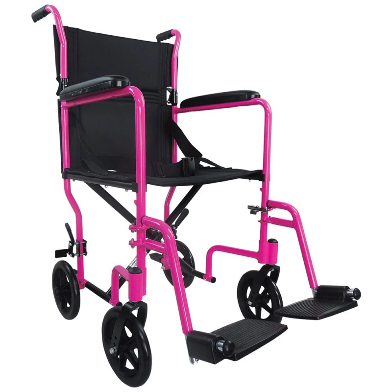Image of Loops Compact Attendant Propelled Lightweight Aluminium Transit Wheelchair - Pink Multi