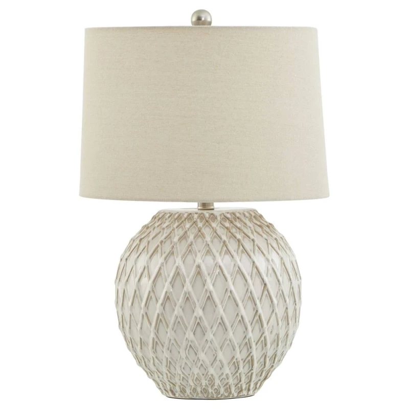 Image of Love Lace Lattice Ceramic Table Lamp With Linen Shade White