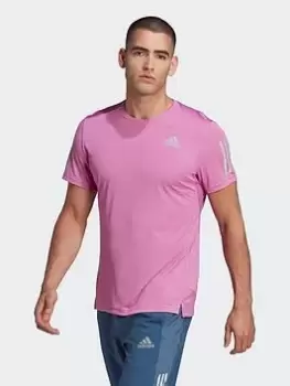 Image of adidas Run Own The Run 3 Stripe T-Shirt - Lilac Size XL, Men