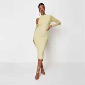 Missguided Shldr Ruched Midaxi Dress Ls Mesh - Green