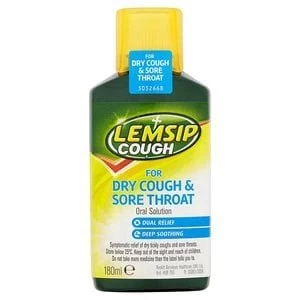 image of Lemsip Dry Cough and Sore Throat Syrup 180ml