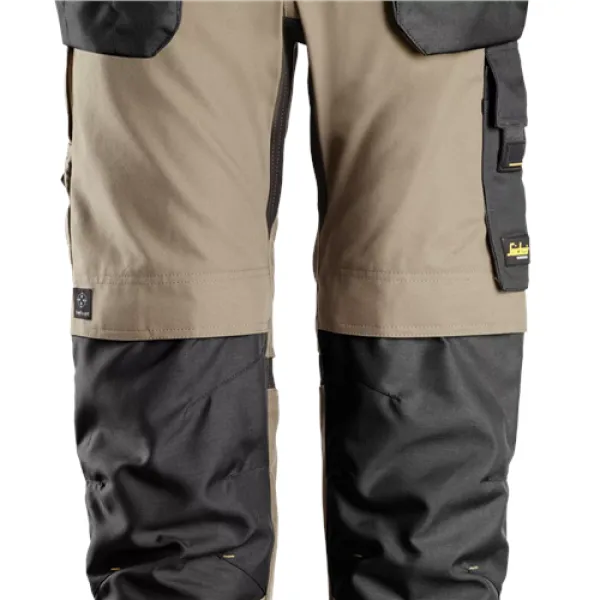 image of Snickers AllroundWork Canvas+ Stretch Work Trousers+ Holster Pockets - Khaki/Black - 100