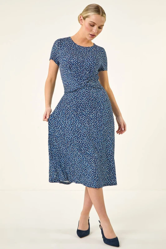 Image of Roman Womens Petite Twist Front Stretch Dress in Navy Size: 18 Navy Female 18