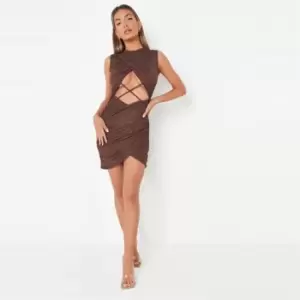 image of Missguided High Neck Cut Out Dress - Brown