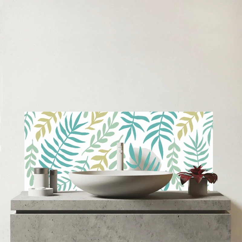 Image of Warren Reed - Designer Multicolor Leafs & Branches Glass Bathroom Splashback in Green Green Unisex