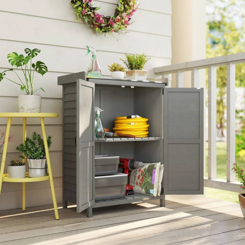 Image of OUTSUNNY Wooden Garden Shed, Garden Tool Storage Shed, Grey Grey Unisex