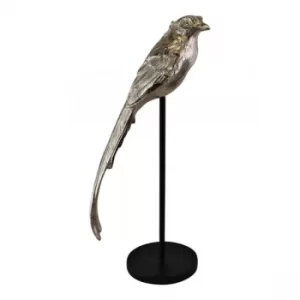 Image of Silver Metal Bird Ornament On Stand