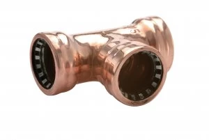 image of Wickes Copper Pushfit Equal Tee - 22mm