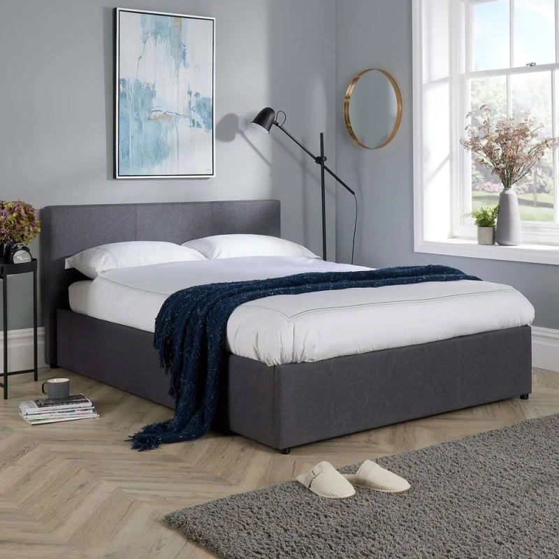 Image of Home Source Ottoman Storage Bed End Lift Hopsack Fabric Bed Frame Gas Lift Grey