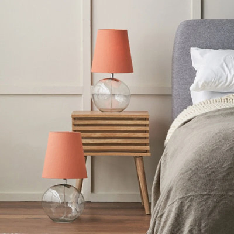 Image of Pacific Lifestyle Set Of 2 Hallie Clear Glass And Terracotta Shade Table Lamp
