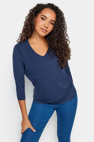 Image of M&Co V-Neck Cotton T-Shirt Mid Navy