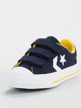 Converse Star Player 3V Ox Canvas Childrens Trainers - Blue, Grey/Yellow, Size 4