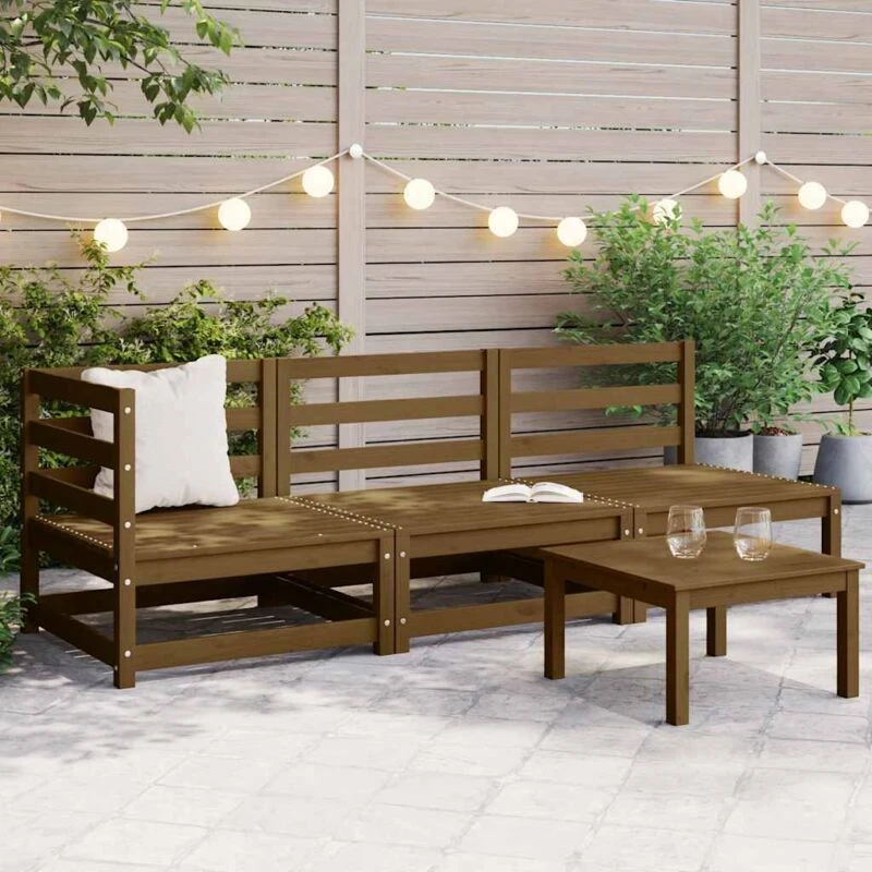 Image of VIDAXL 3 Piece Garden Lounge Set Honey Brown Solid Pinewood Vidaxl 8720286355268