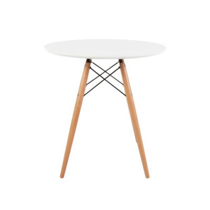 Image of Fusion Living Soho Small White Circular Dining Table with Beech Wood Legs White