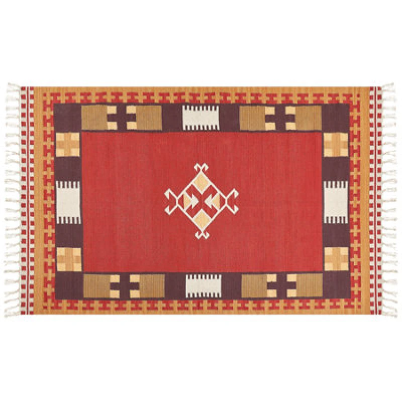 Image of Beliani Rug Parakar Multicolour 140 X 200 Cm Cotton Kilim