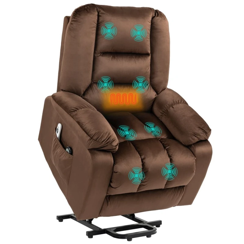 Image of HOMCOM HOMCOM Riser and Recliner Chair for the Elderly, Quick Assembly, Fabric Overstuffed Lift Chair with Vibration Massage and Heat, Remote Control,