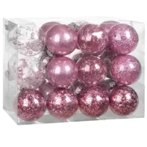 Image of Christmas Tree Baubles 24 Pcs Pink 6cm