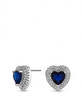 image of Jon Richard Rhodium Plated Cubic Zirconia Blue Heart Earrings